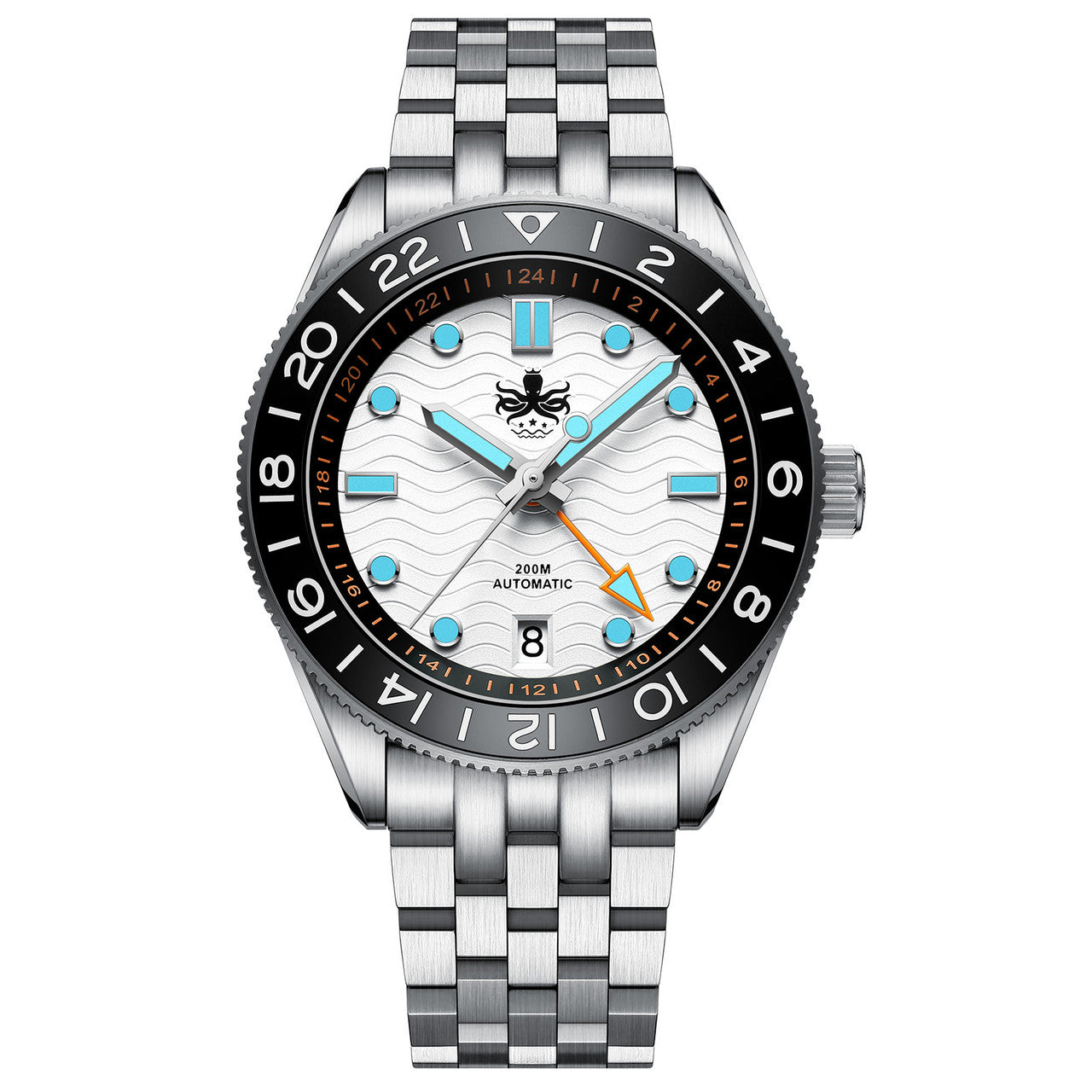 Phoibos Wave Master GMT 200M Automatic Diver Watch - Silver